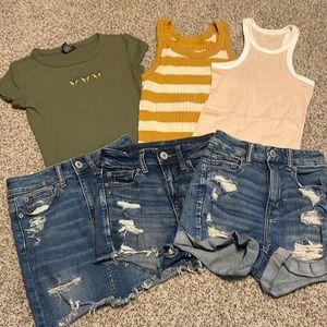 Lot of  American Eagle shirt, tank tops, denim skirt and shirts sz 00 XS